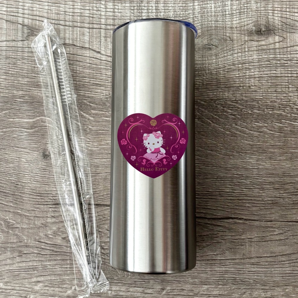 Hello Kitty Stainless steel cup with lid and straw